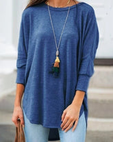 Rund halsad trekvartsärm enfärgad T-shirt